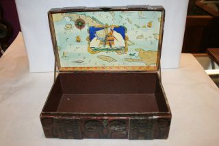 Antique Italian Leather Trunk Style Jewelry Box C 1940