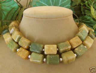  Jade Beads Cube Necklace Modern Big Mustard Yellow Teal Jewels