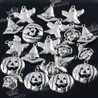  Silver Various Halloween Theme Charm Beads Jewelry Finding