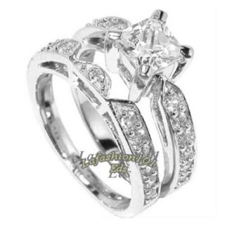 17ct Princess Cut Engagement Wedding 2 Rings Set Sz 5 6 8 9 10