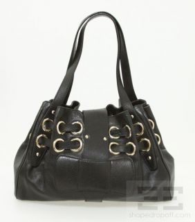 Jimmy Choo Black Leather Grommet Drawstring Handbag