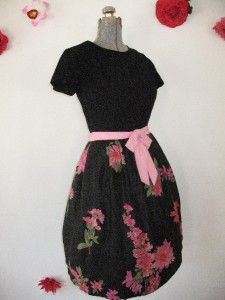 Sz s M Jeunesse Black Pink Floral Dress NR
