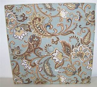 Blue Brown Jacobean Floral Linen Fabric Bulletin Board Memo