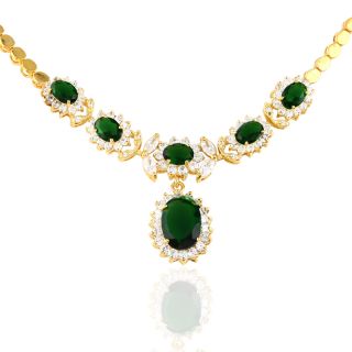  Emerald Yellow Gold Plated Pendant Necklace Neck Chain Jewelry