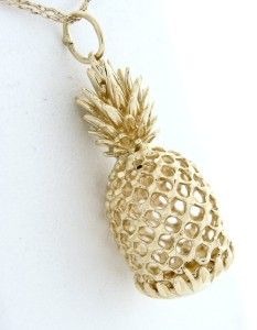 14k Gold Diamond Cut Hawaii Pineapple Bracelet Charm Pendant 7g 37mm
