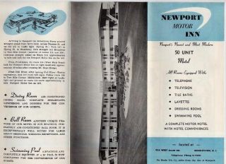 Newport Motor Inn Middletown Rhode Island 1950s Brochure with Map