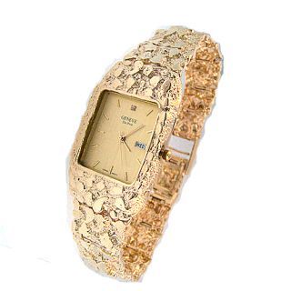 Geneve 14kt Solid Gold Mens Nugget Watch New
