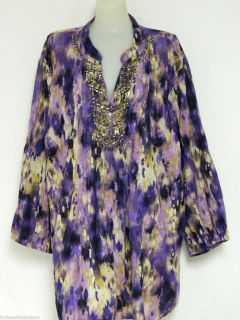 JM Collection Size 24W Beautiful Purple Embellished Tunic $59 Cotton