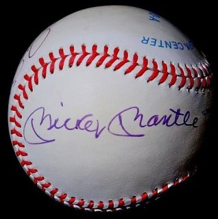 Mickey Mantle Joe DiMaggio Whitey Ford Signed Ball JSA Go Yankees