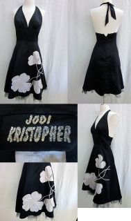 Vintage Beautiful Jodi Kristopher Floral Black Sun Dress Size 3 4