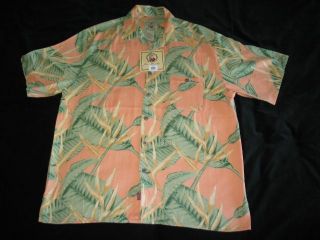 Joe Marlin Hawaiian Camp Silk Shirt Sz Large New