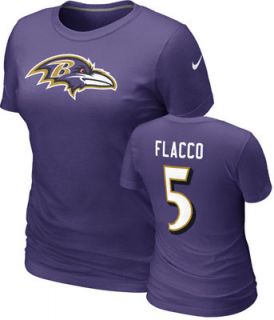 Joe Flacco #5 Womens Purple Nike Baltimore Ravens Name & Number T