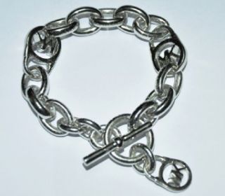 Brand New Michael Kors Silver Tone Logo Link Toggle Bracelet Must Buy