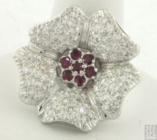 14k White Gold 1 90ctw Fancy 1 90ctw Diamond Ruby Cluster Flower