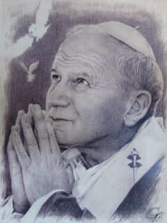 Pope John Paul II Sketch Charcoal Pencil Drawing WU165