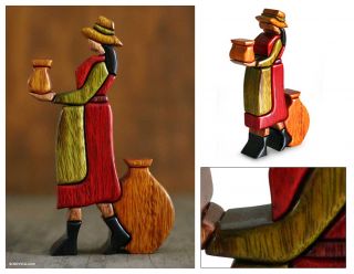 Chicha Seller Peru Hand Carved Wood Folk Art Sculpture