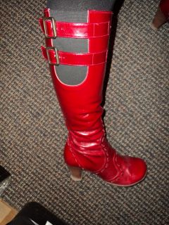John Fluevog Operetta Maria Cherry Red Leather Boots 8 5