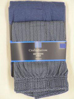 Croft Barrow Stretch Knit Boxers 2 Pair Pack Set Blue