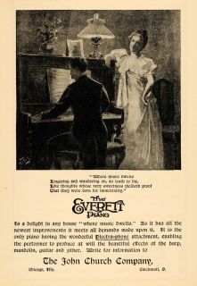 1895 Ad Music Dwells Poem Everett Piano John Church Original Advertising  