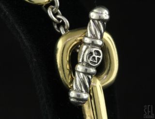 David Yurman Sterling Silver 18K Gold Cable Chain Link Toggle Bracelet  