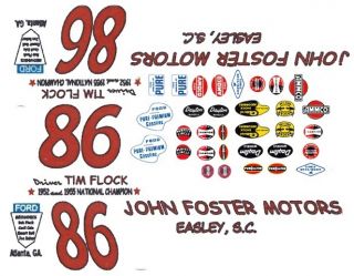 86 Tim Flock 1956 Ford John Foster Motors 1 64th HO Scale Waterslide Decals  