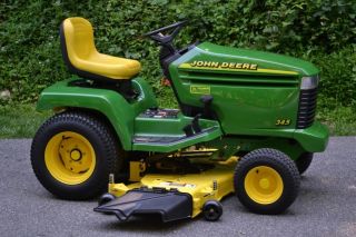 1999 John Deere 345 Tractor w 54" Mower Deck Snow Plow and Cart Included  