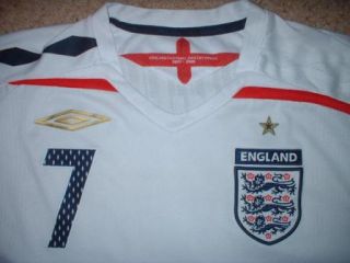England Beckham Football Soccer Home Shirt Jersey Uniform 2007 09 Umbro XL  