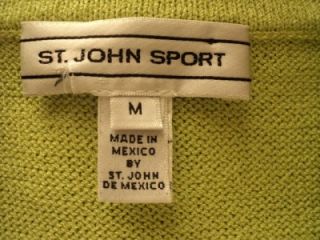 ST JOHN SPORT Lime Green Santana Knit Logo Button Front Cardigan Jacket M  