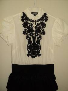 BEBE Fabulous Black and Cream Ruffle Front with a Tiered Skirt Fitted Dress XS  