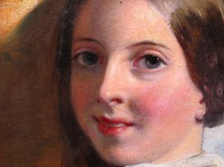 Thomas Hughes FL 1840 1870 Fine Signed English Oil Portrait of Girl  