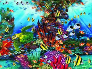 The Reef Seascape Turtle Fish Art John Enright 1500 PC Jigsaw Puzzle Ceaco New  