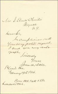 John w Noble Autograph Letter Signed 02 19 1906  