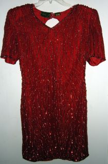 Mark John by Sam Red Sequined Silk Dress M Gorgeous  