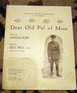 Vintage Sheet Music Dear Old PAL of Mine Sung by Mr John McCormack 1918 WWI  