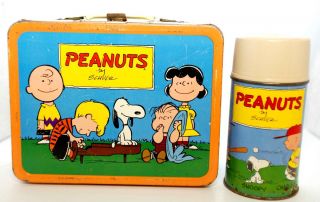 Vintage 1959 King Seely Peanuts Charlie Brown Lunch Box with Metal Thermos  