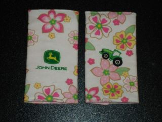 JOHN DEERE w FLOWERS on WHITE Baby Car Seat Strap Covers  