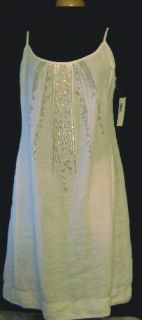 Eileen Fisher White Linen K L Cami Dress w Pleats M  