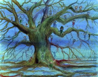 The Fairy Tree Fairies Blue Moody Signed Print by John Randall York  