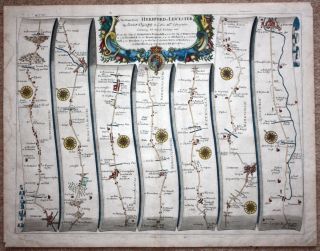 JOHN OGILBY HEREFORD to LEICESTER original antique road map 1675  