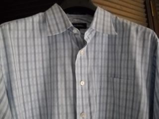 John w  Blue Plaid Egyptian Cotton Shirt 17 5 35  