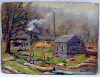 Antique John W Bentley Sawmill at Shady NY O C Landscape Painting  