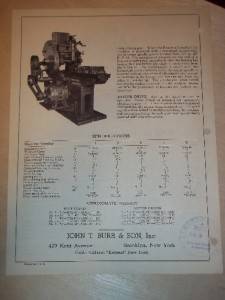 John T Burr Son Keyseat Milling Machines Catalog Insert  