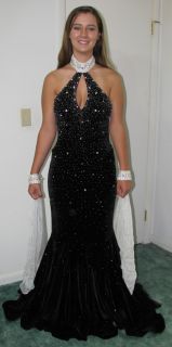 Sz 6 Black White Johnathan Kayne Beaded Pageant Gown Prom Dress Mermaid Train  