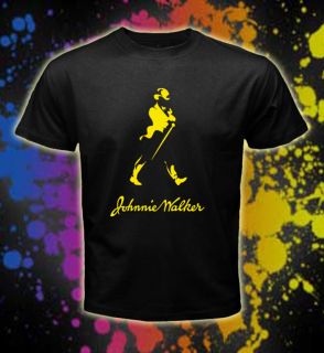 Johnnie Walker Yellow Logos Men Black T shirt tee size S XXL  