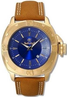 NEW Timberland Mens Classic Jonesboro Gold Blue Watch Leather Strap QT7132501  