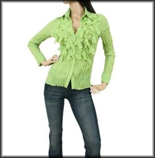 Kiwi Green Long Sleeve Blouse Seessel Design in Italy Top Misses s M L  