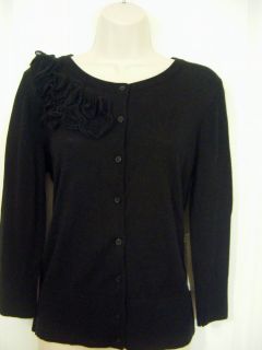 Jones New York SPORT Cardigan Sweater NWT Womens 8 10 Medium Ruffles Black 89  