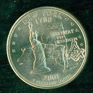 2001 New York State Quarter Masonic Token Coin  