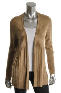 Jones New York NEW Beige Ribbed Linen Open Front Long Sleeve Cardigan Sweater S  