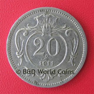 Austria 1911 20 Heller Franz Joseph 21mm Nickel Austrian Collectable World Coin  